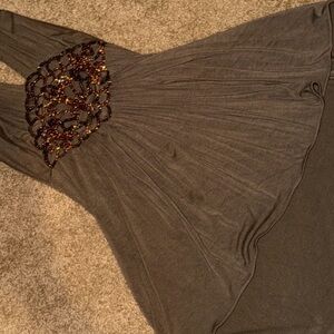SKY Brand Rhinestone Embellished Top Vintage Flowy Halter Brown/Taupe Size XS